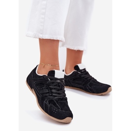 Sapatos esportivos femininos com camurça ecológica preta preto 1