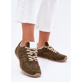 Sapatos esportivos femininos com camurça ecológica verde 2