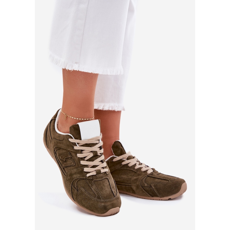 Sapatos esportivos femininos com camurça ecológica verde 1