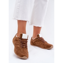 Sapatos esportivos femininos com camelo de camurça ecológica marrom 2