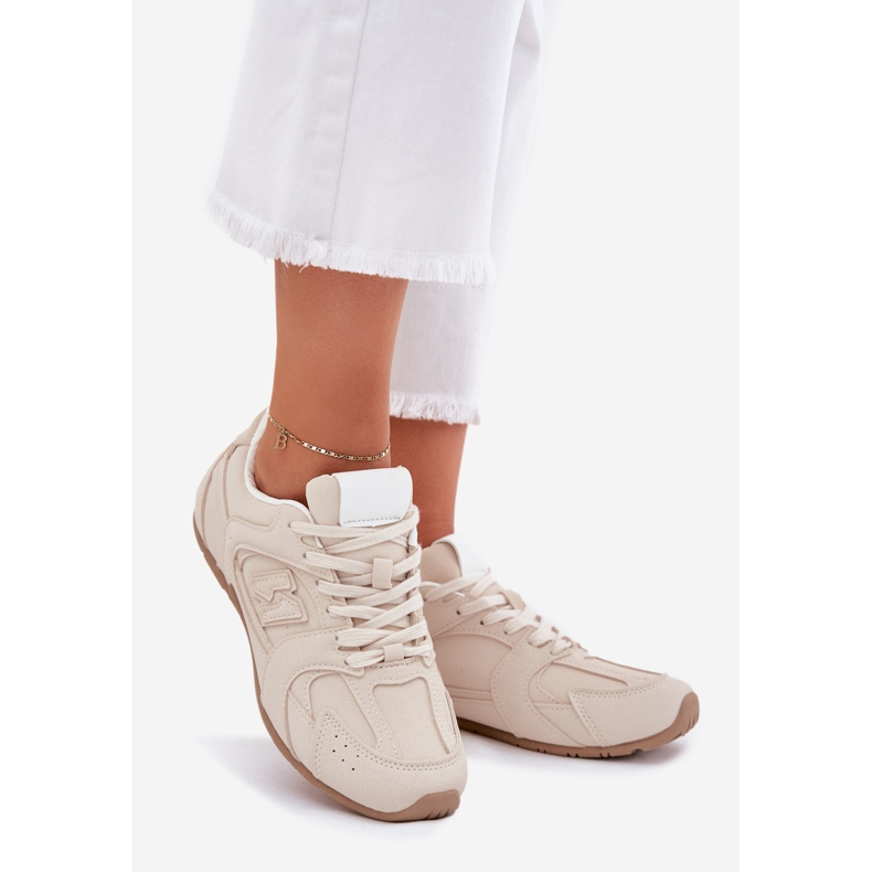 Sapatos esportivos femininos com Eco Suede Beige bege 1