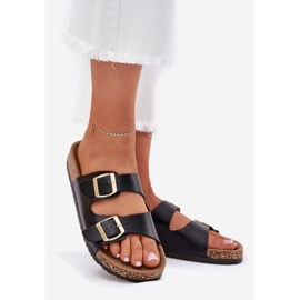 EVento Chinelos femininos com fivelas de couro ecológico preto 1