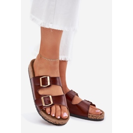 EVento Chinelos femininos com fivelas ecológicas de couro marrom castanho 1 EVento Chinelos femininos com fivelas ecológicas de couro marrom castanho 1