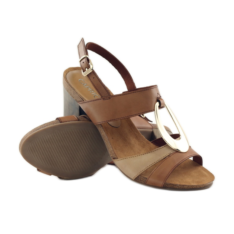 Sandálias Caprice sapatos femininos com decoração 28307 marrom amarelo 3