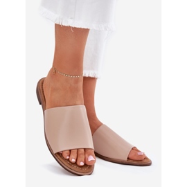 EVento Chinelos de couro feminino de couro feminino bege 1