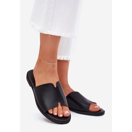 EVento Chinelos de giro feminino com couro liso de couro preto 1