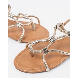 Sandálias femininas flip -flops com listras decorativas dourado 1