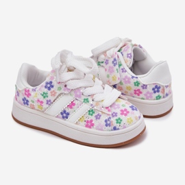 Sapatos esportivos de meninas brilhantes com flores brancas branco 1 Sapatos esportivos de meninas brilhantes com flores brancas branco 1
