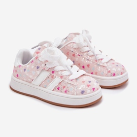 Sapatos esportivos de meninas brilhantes com corações rosa 1