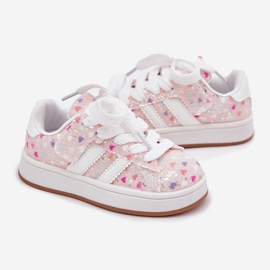 Sapatos esportivos de meninas brilhantes com corações rosa 2
