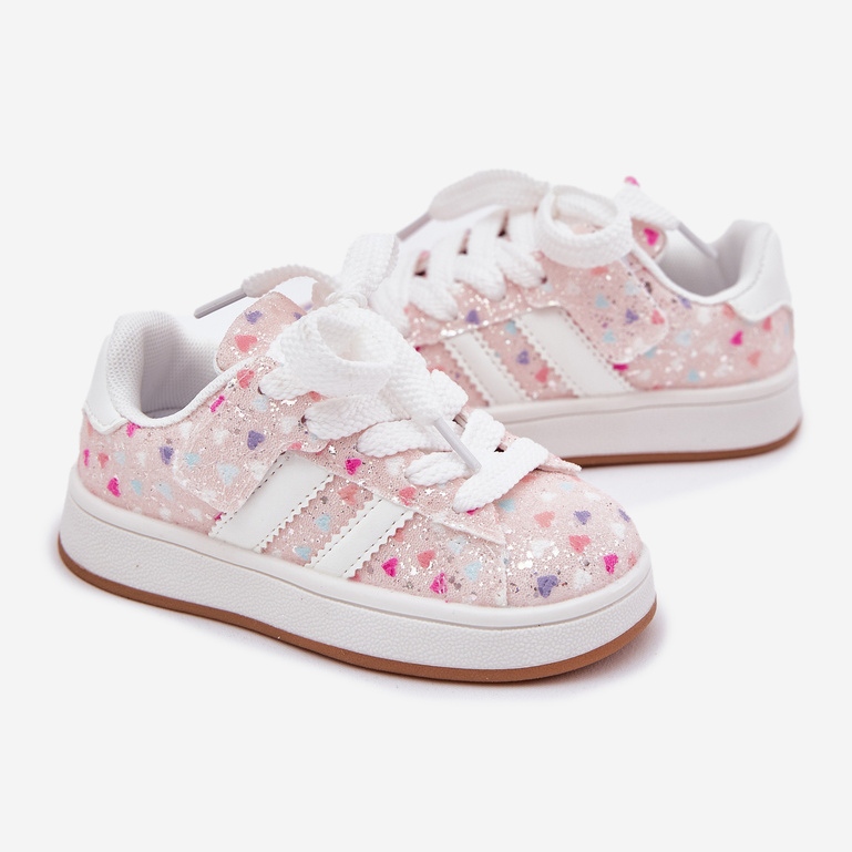 Sapatos esportivos de meninas brilhantes com corações rosa 2