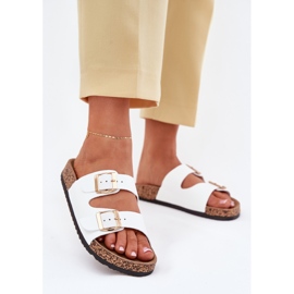 EVento Chinelos femininos com fivelas ecológicas de couro branco 2