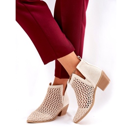 OpenWork Women's High Heels com recortes e tranças bege brilhantes 3