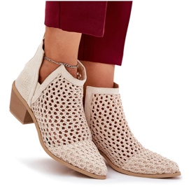 OpenWork Women's High Heels com recortes e tranças bege brilhantes 4