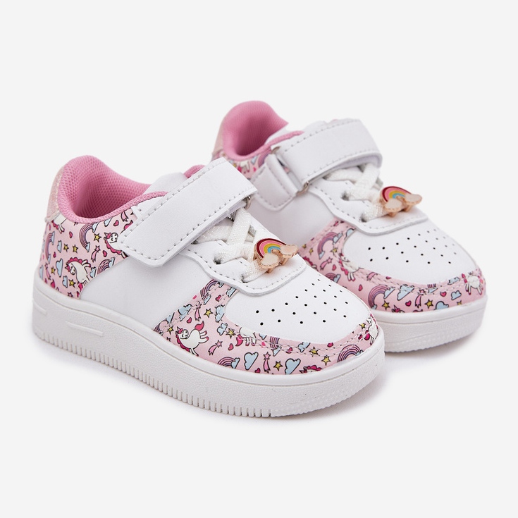 Tênis infantis sapatos esportivos rosa unicórnios branco 1