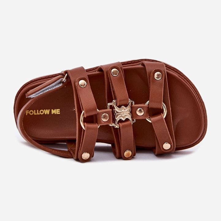 Sandálias femininas com detalhes dourados marrom castanho 2