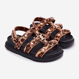 Sandálias para meninas com um leopardo de detalhes dourados castanho 1