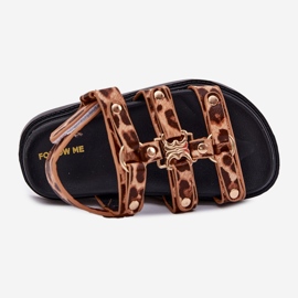 Sandálias para meninas com um leopardo de detalhes dourados castanho 2
