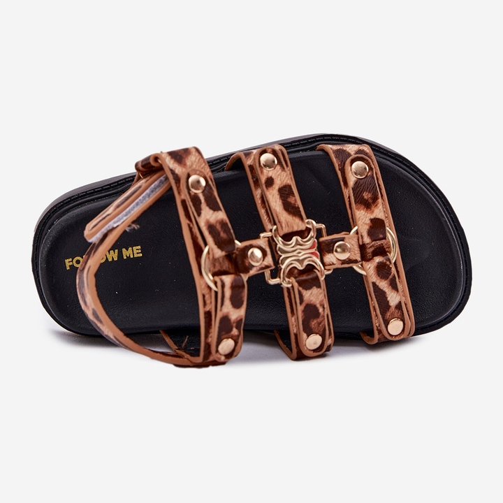Sandálias para meninas com um leopardo de detalhes dourados castanho 2 Sandálias para meninas com um leopardo de detalhes dourados castanho 2