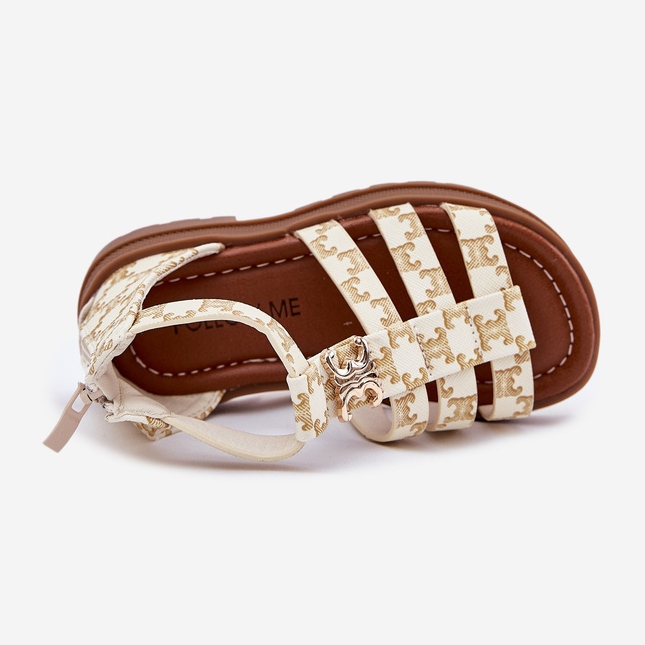 Sandálias Gladiators das meninas com detalhes dourados bege 2 Sandálias Gladiators das meninas com detalhes dourados bege 2