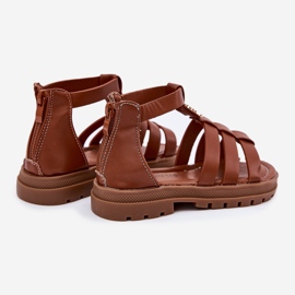Sandálias Gladiators das meninas com detalhes dourados marrom castanho 2