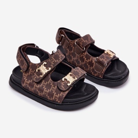 Sandálias de velcro infantil com detalhes dourados marrom 1