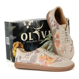 Sapatos de couro femininos descalços Olivier Eliza Beige Flowers bege 2