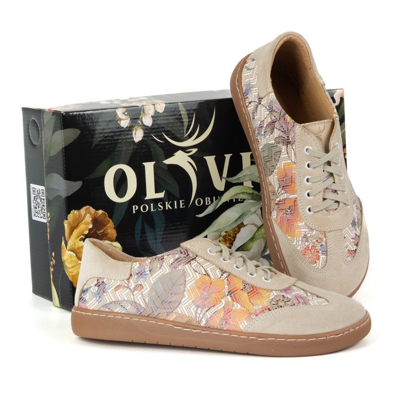 Sapatos de couro femininos descalços Olivier Eliza Beige Flowers bege 2