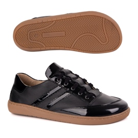 Sneakers Barefoot Women's Kaia Olivier - Sapatos de couro anatômicos Floteiro preto com verniz 2