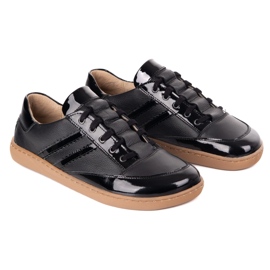 Sneakers Barefoot Women's Kaia Olivier - Sapatos de couro anatômicos Floteiro preto com verniz 1