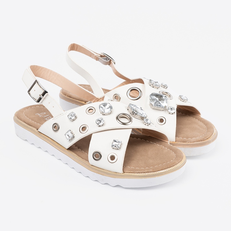 Shelvt Sandálias brancas com pregos decorativos branco 1
