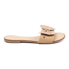 Shelvt Chinelos bege com um arco nos strass 1 Shelvt Chinelos bege com um arco nos strass 1