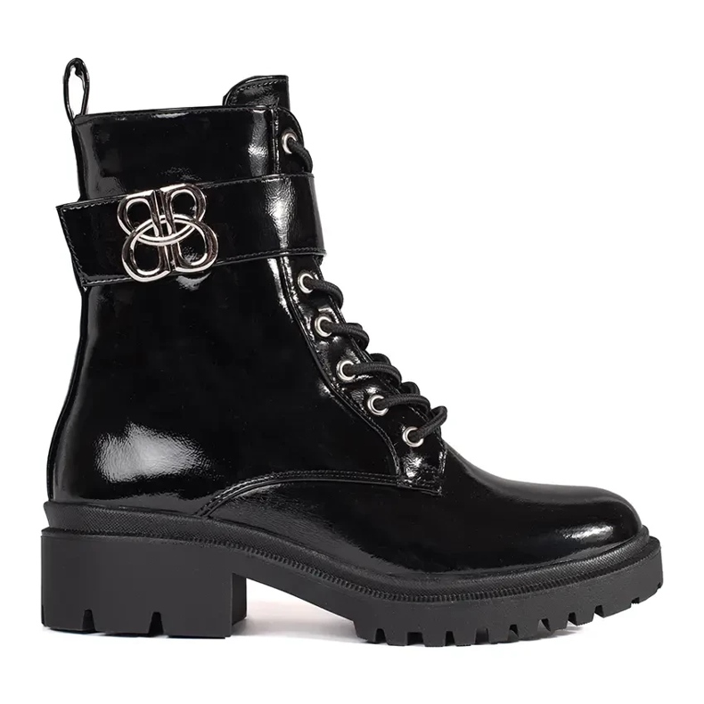 Botas envernizadas pretas trabalhadoras femininas preto 2