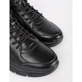 Botas masculinas com alto teor de couro feito de couro ecológico preto 1