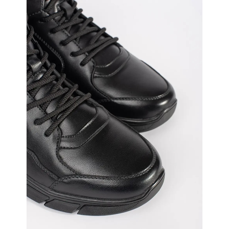 Botas masculinas com alto teor de couro feito de couro ecológico preto 1