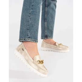 Goodin Camurça de mocassins de ouro com uma corrente dourado 2 Goodin Camurça de mocassins de ouro com uma corrente dourado 2