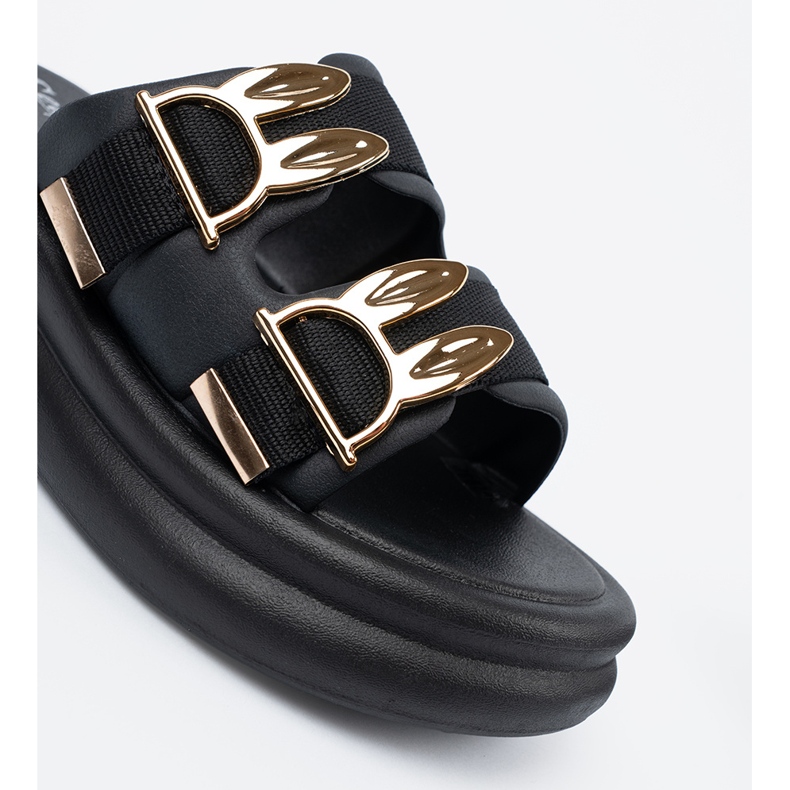 Seastar Chinelos com fivelas de ouro na plataforma preto 2