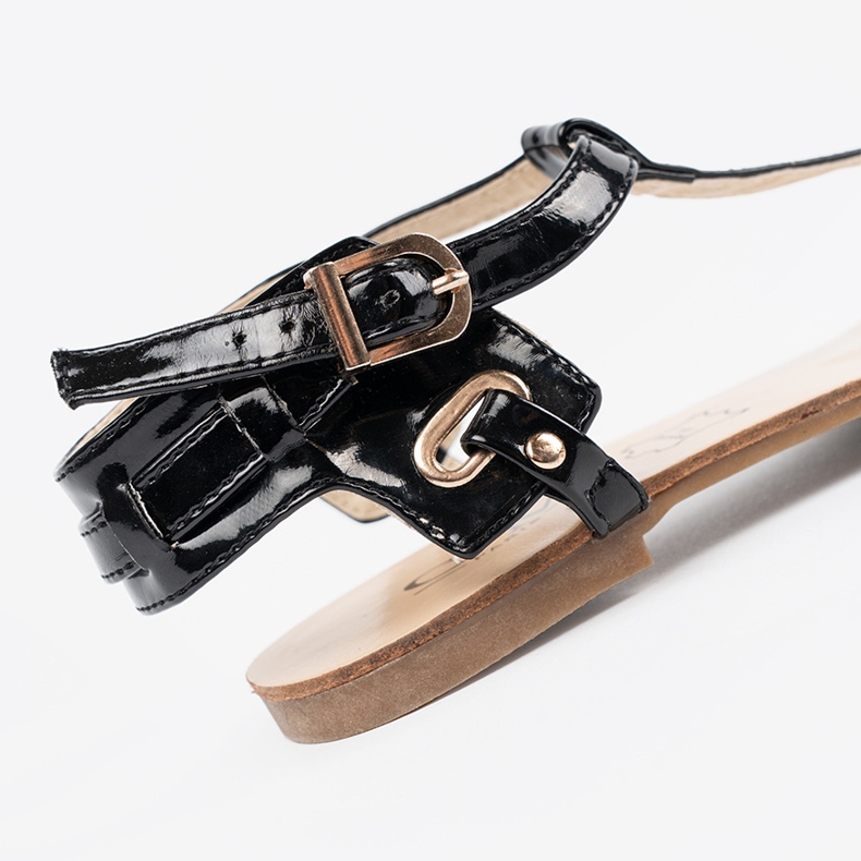 Sandálias planas pretas no estilo de japonês preto 2