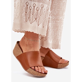 Zazoo 40291 Flippers femininos de couro nas cunhas marrons de cortiça castanho 1