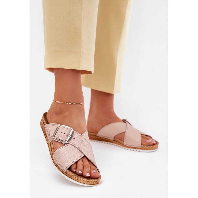 Chinelos de couro femininos com inblu vo0004gu fivela rosa 2