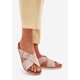 Chinelos de couro femininos com inblu vo0004gu fivela rosa 1