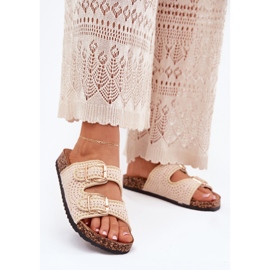 Crochet Flip Flip Flip com fivelas douradas bege 2