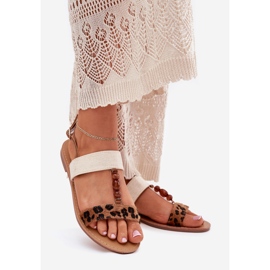 Sandálias femininas planas com contas estampas de leopardo marrom castanho 1