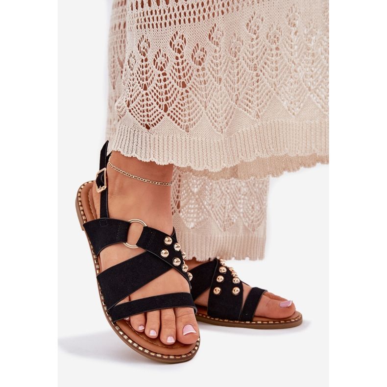 Sandálias femininas de grama plana com preto 1