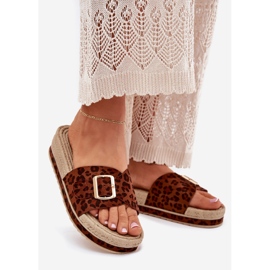 Flips femininos na plataforma com uma fivela de leopardo de fivela dourada castanho 1