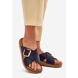 Chinelos de couro feminino com inblu ed0003iu azul marinho 1