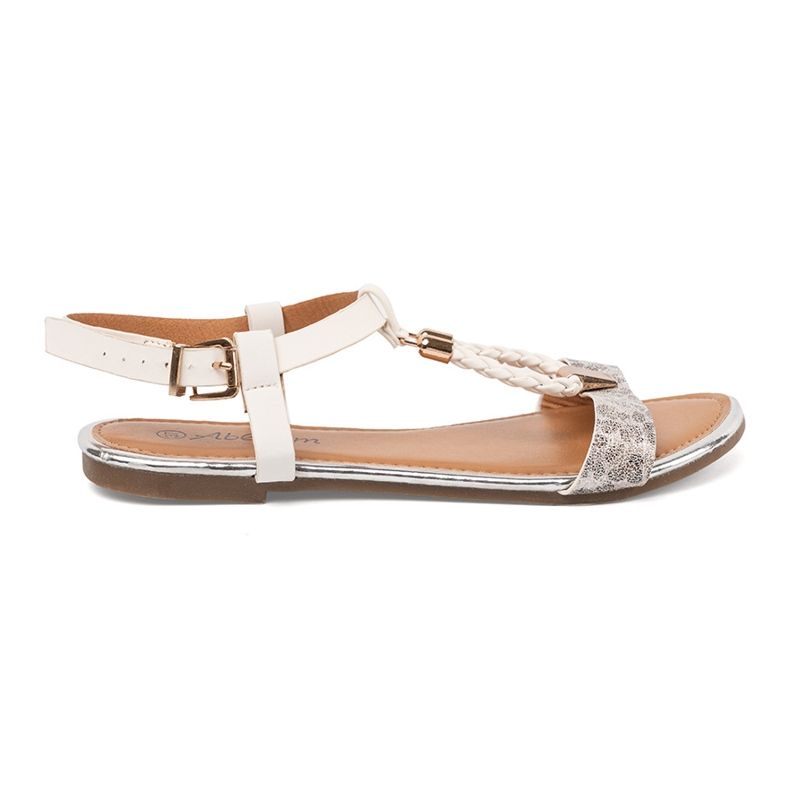 Sandálias brancas e prateadas com decorações douradas multicolorido 1 Sandálias brancas e prateadas com decorações douradas multicolorido 1