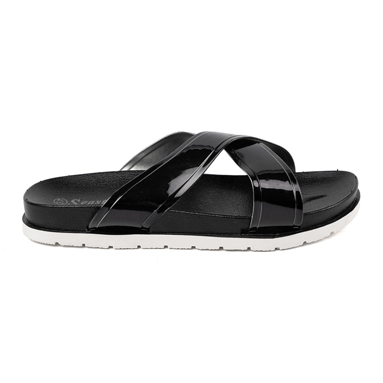 Seastar Chinelos de mulheres negras com listras envernizadas preto 1 Seastar Chinelos de mulheres negras com listras envernizadas preto 1