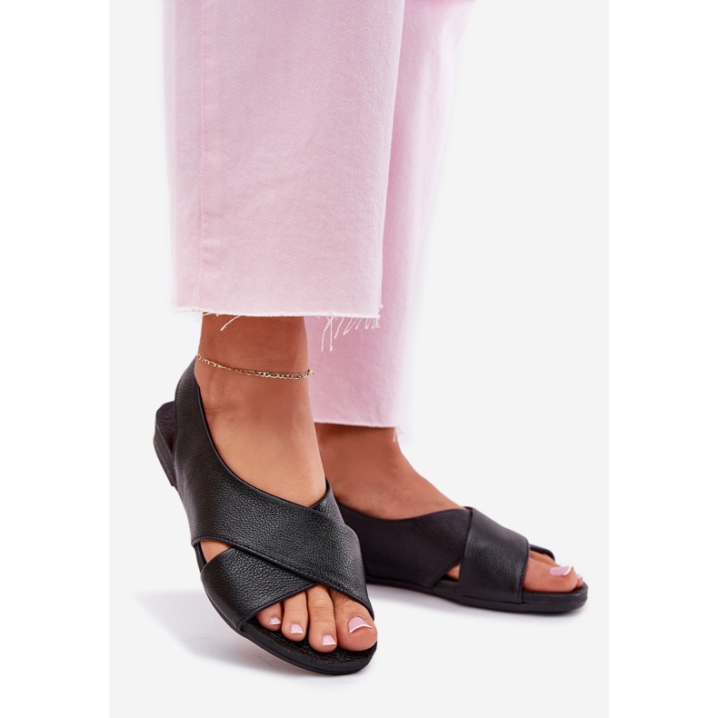 Zazoo 40407 sandálias de couro preto feminino 1