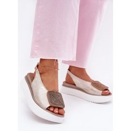 Zazoo 1786 sandálias de couro feminino na plataforma com um ornamento de ouro limpo dourado 2